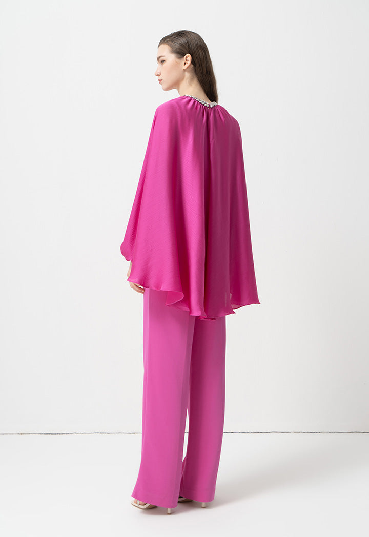 Choice Embellished Crystal Solid Blouse Fushia