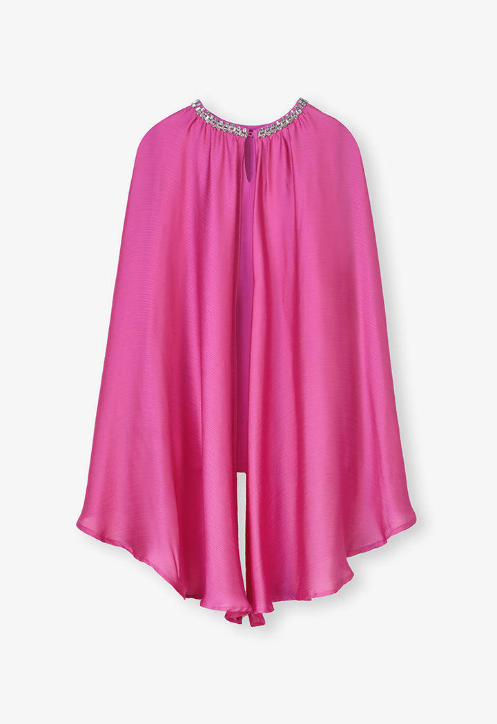 Choice Embellished Crystal Solid Blouse Fushia