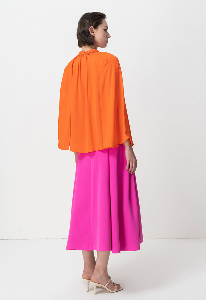 Choice Solid Cape Sleeve Blouse Orange