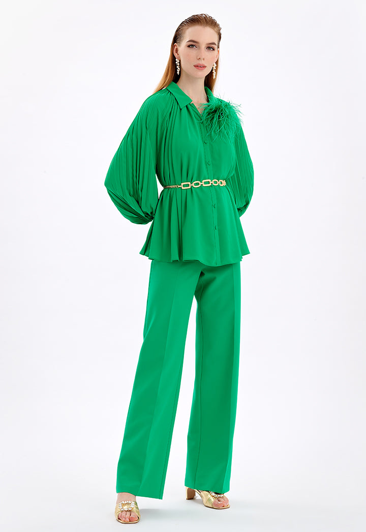 Choice Solid Shirt With Pleated Details Green