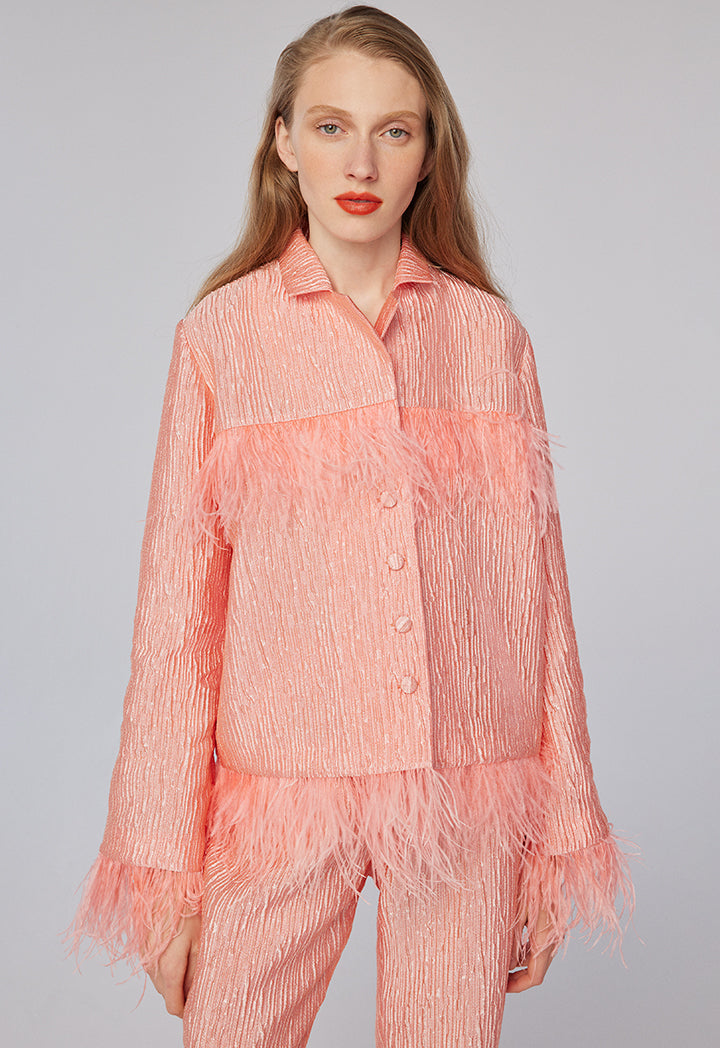 Choice Texture Fringed Shirt Pink