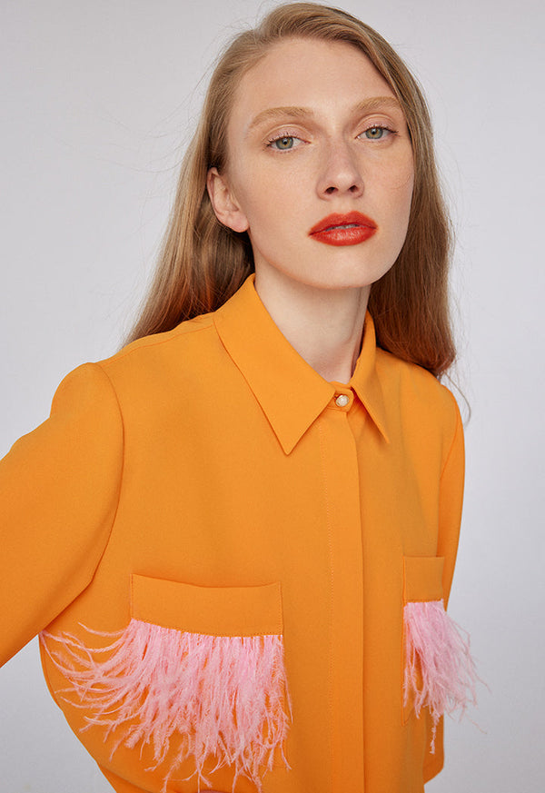 Choice Pocket Fringes Shirt Orange Blossom