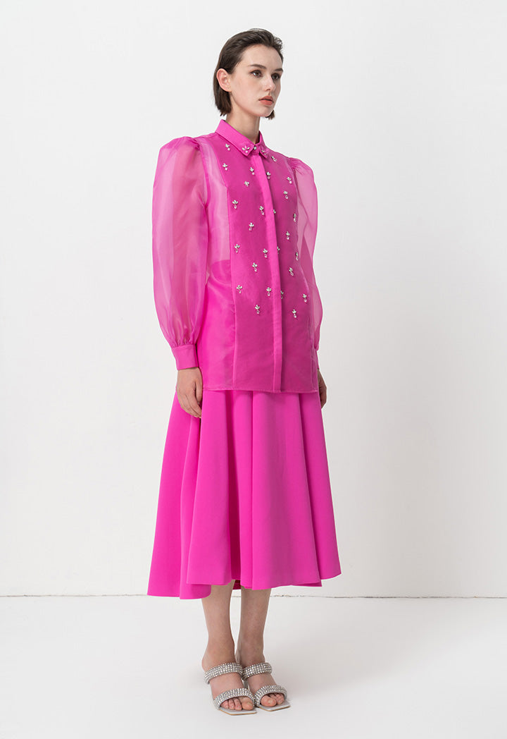 Choice Embellished Crystal Organza Shirt Fushia