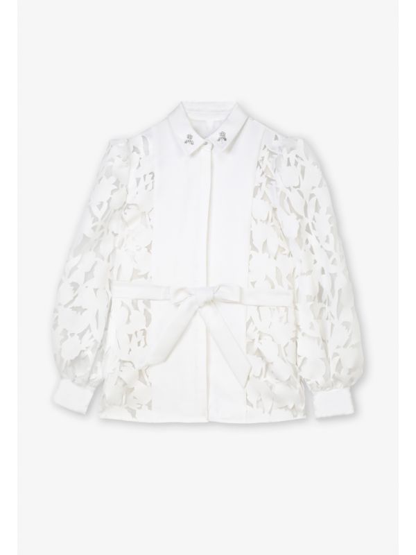 Choice Solid Laser Cut Fabric Organza Shirt Offwhite