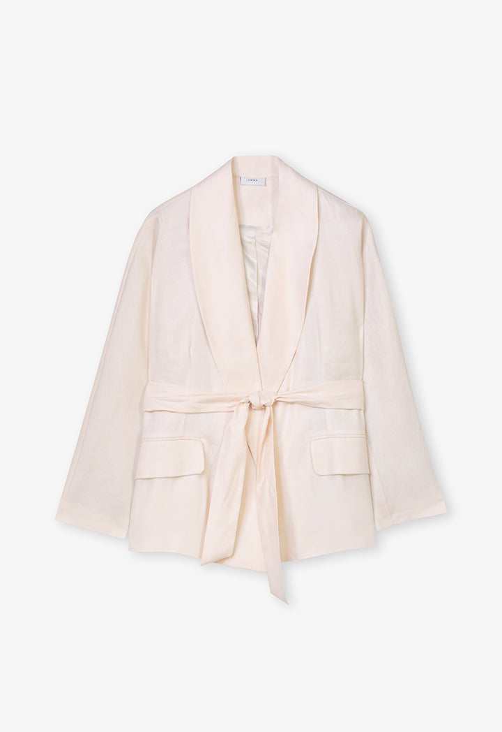 Choice Open-Front Belted Blazer Cream