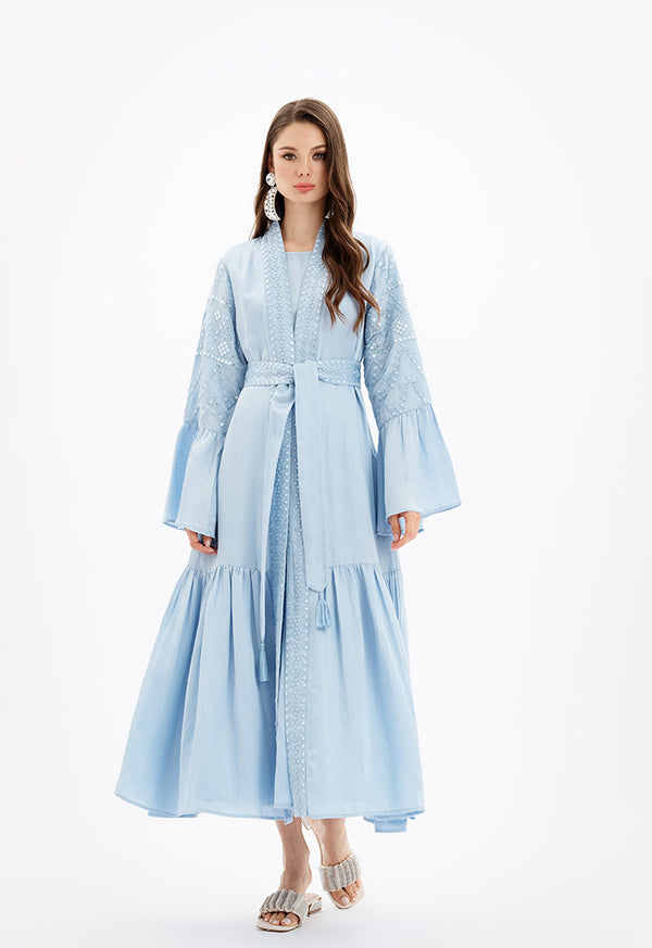 Choice Open Tiered Detailed Maxi Abaya-Ramadan Style Blue