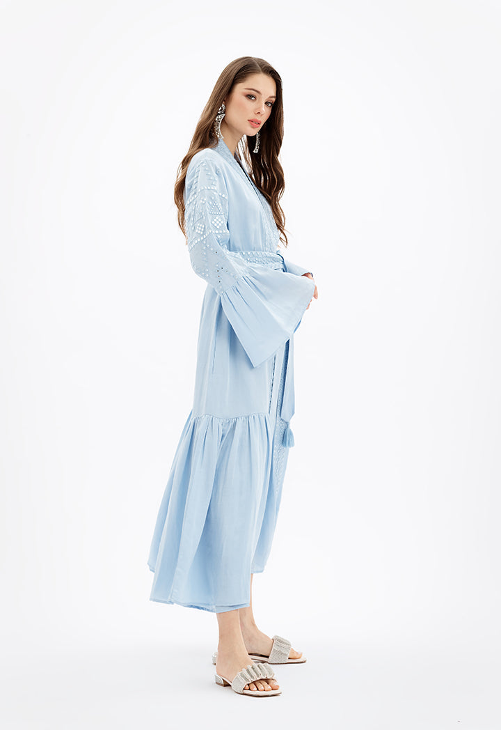 Choice Open Tiered Detailed Maxi Abaya-Ramadan Style Blue