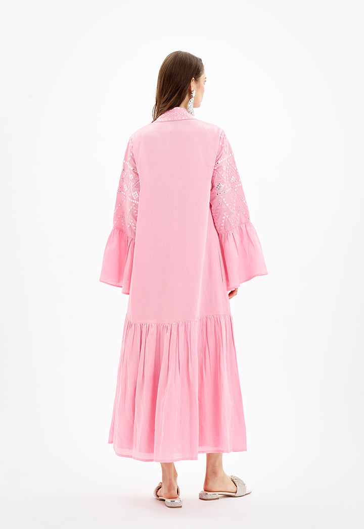 Choice Open Tiered Detailed Maxi Abaya-Ramadan Style Pink