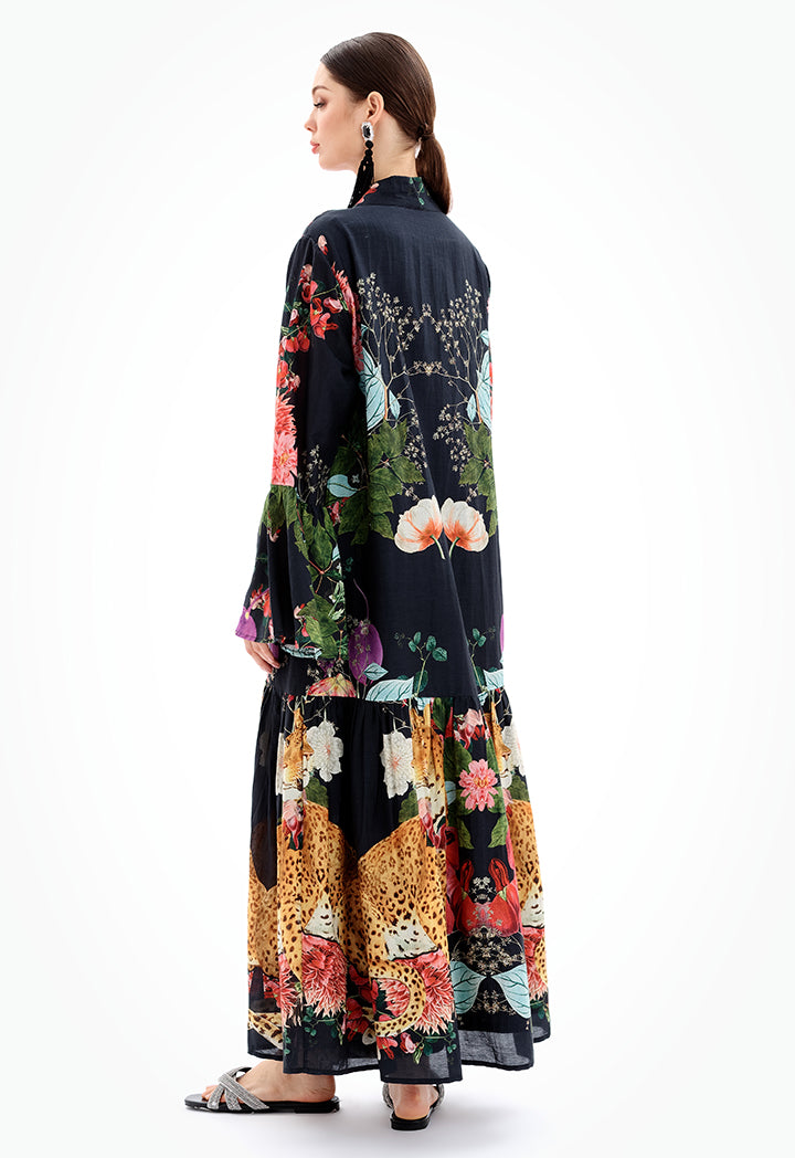 Choice Open Maxi Abaya With Sequins Details-Ramadan Style Black