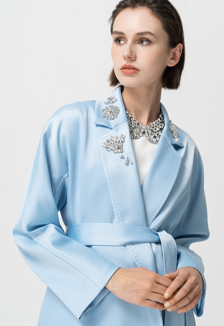 Choice Solid Outerwear With Collar-Embellished Mint