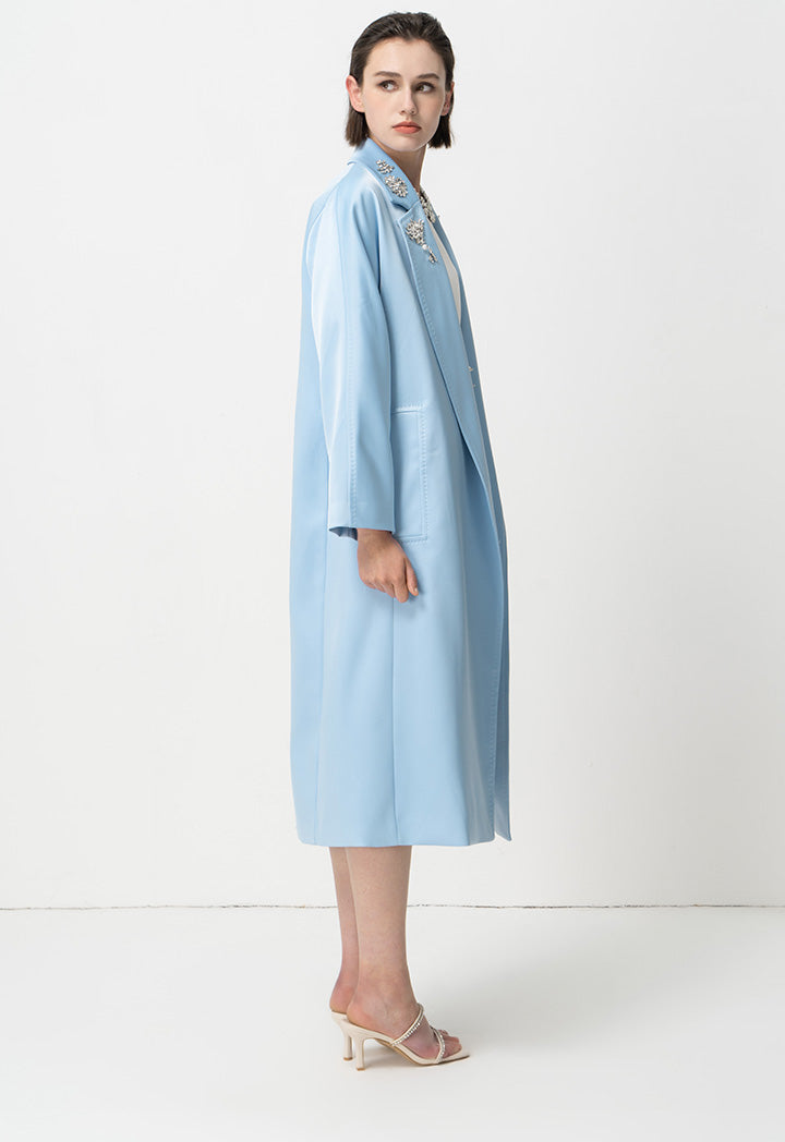 Choice Solid Outerwear With Collar-Embellished Mint