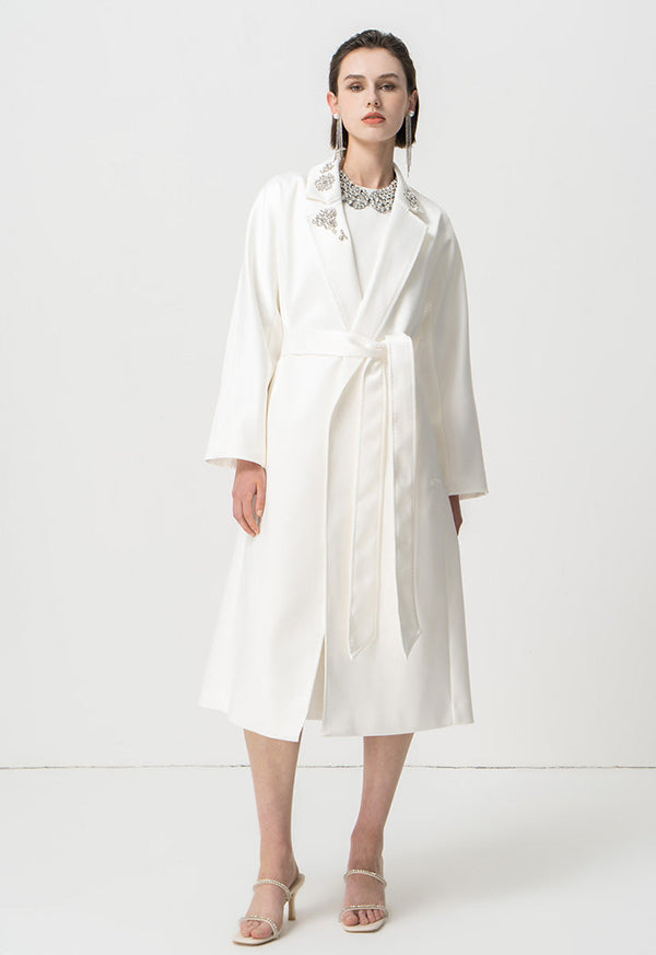 Choice Solid Outerwear With Collar-Embellished Offwhite