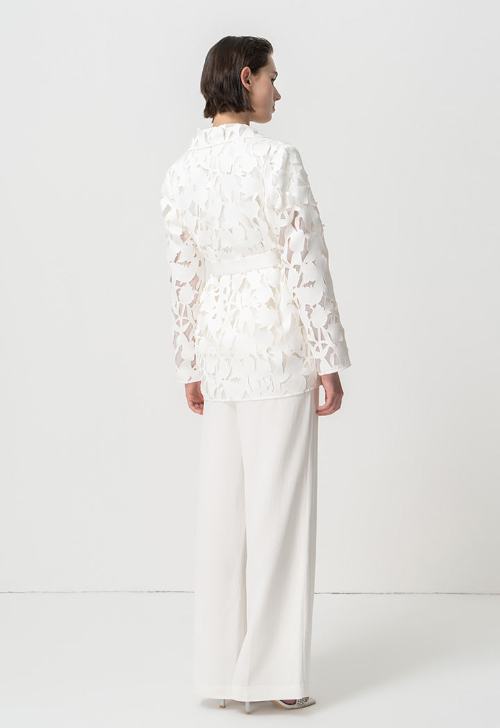 Choice Single Tone Laser Cut Fabric Organza Jacket Offwhite