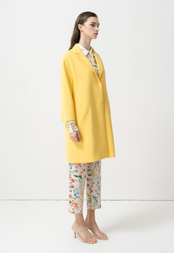 Choice Solid Long Sleeves Midi Jacket Yellow