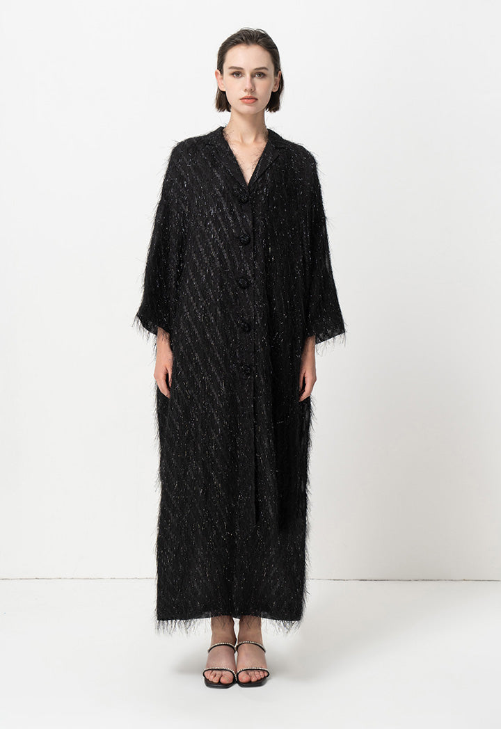 Choice Lurex Faux Feather Maxi Jacket Black