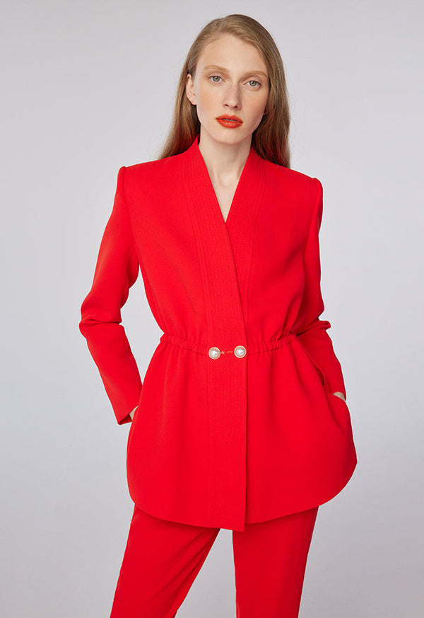 Choice Elasticated Drawstring Blazer With Slits Red