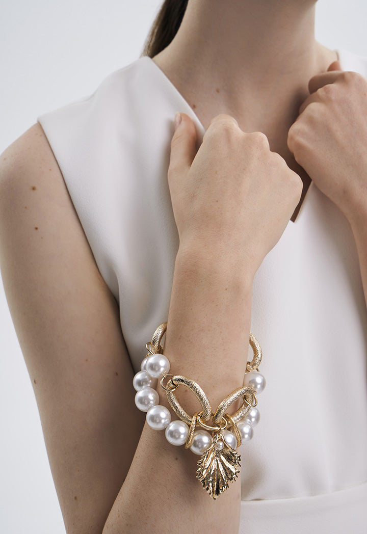 Choice Pearl Gold Tone Chain Link Bracelet White-Gold