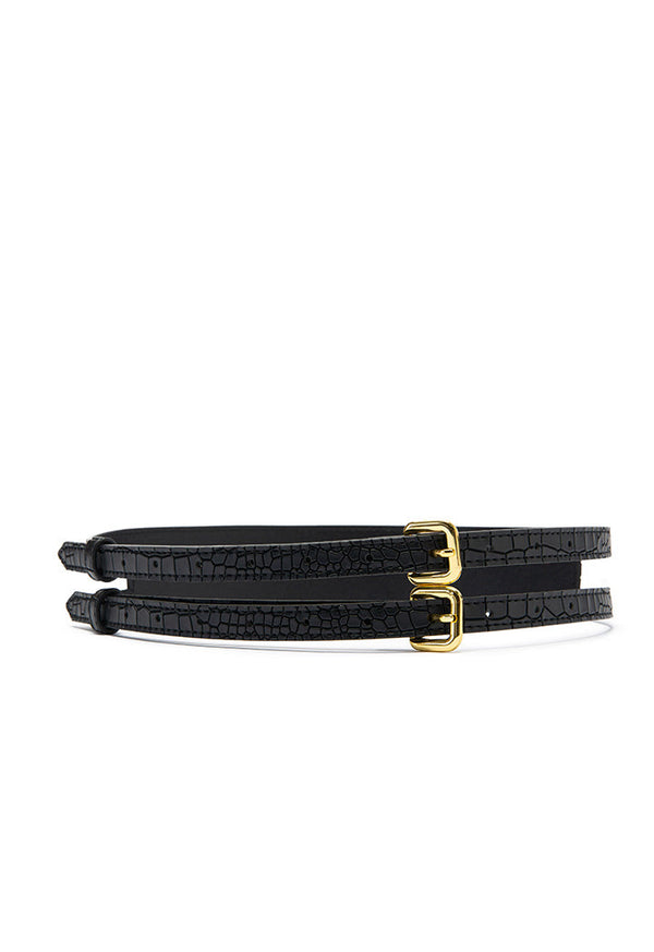 Choice Croc Textured Double Buckle Belt Black