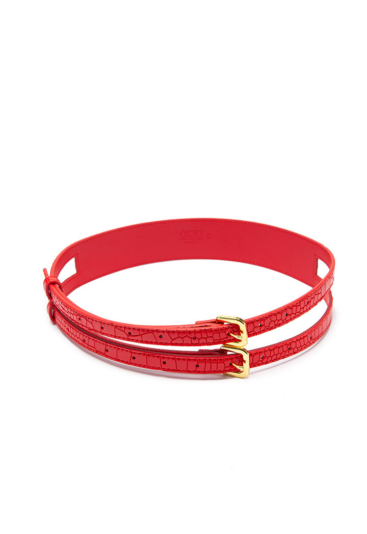 Choice Croc Textured Double Buckle Belt Red