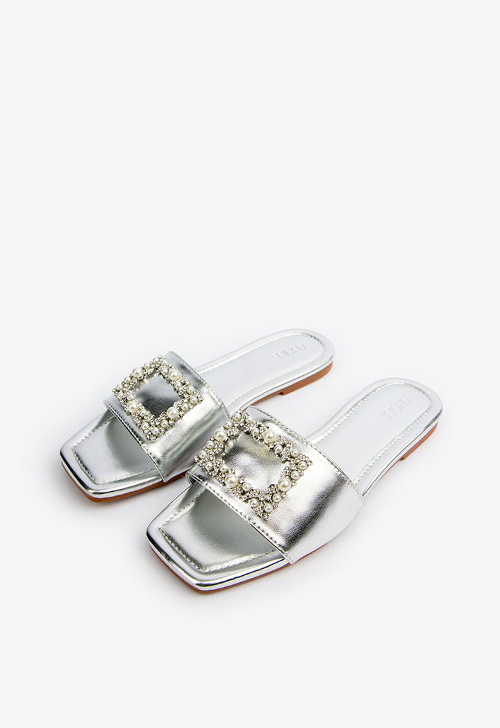 Choice Embellished Slip On Sandals Silver