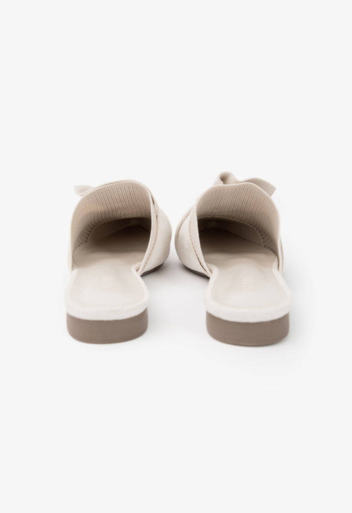 Choice Solid Fabric Bow Mules Beige