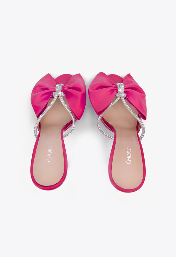 Choice Open Toe Crystal Bow Heels Fushia