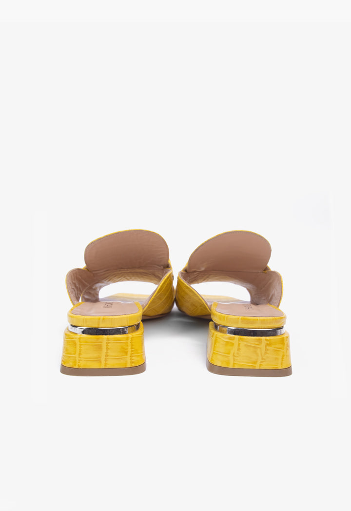 Choice Acrylic Emblem Crocodile Textured Leather Sandals Yellow