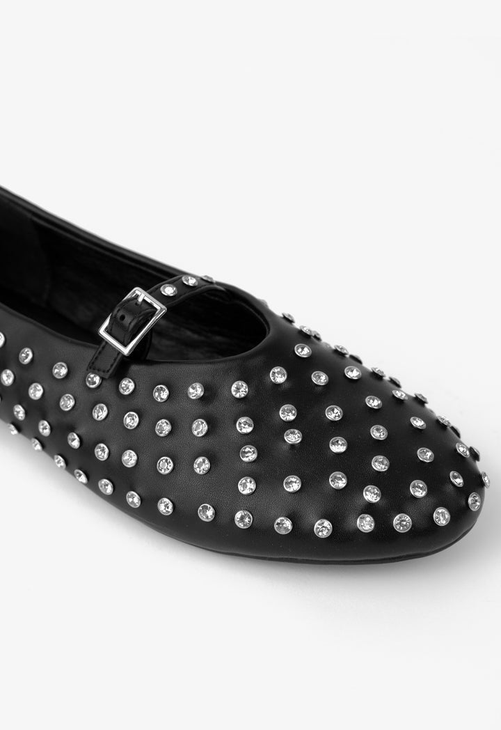 Choice Crystal Encrusted Flat Ballerinas Black