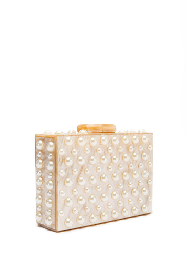 Choice Pearly Resin Clutch Bag Beige