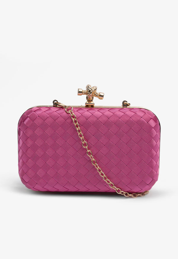 Choice Knot Clasp Modern Woven Clutch Fushia