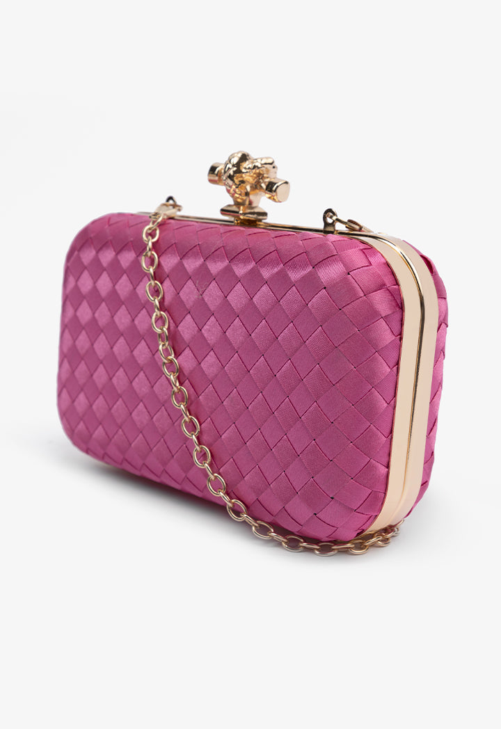 Choice Knot Clasp Modern Woven Clutch Fushia