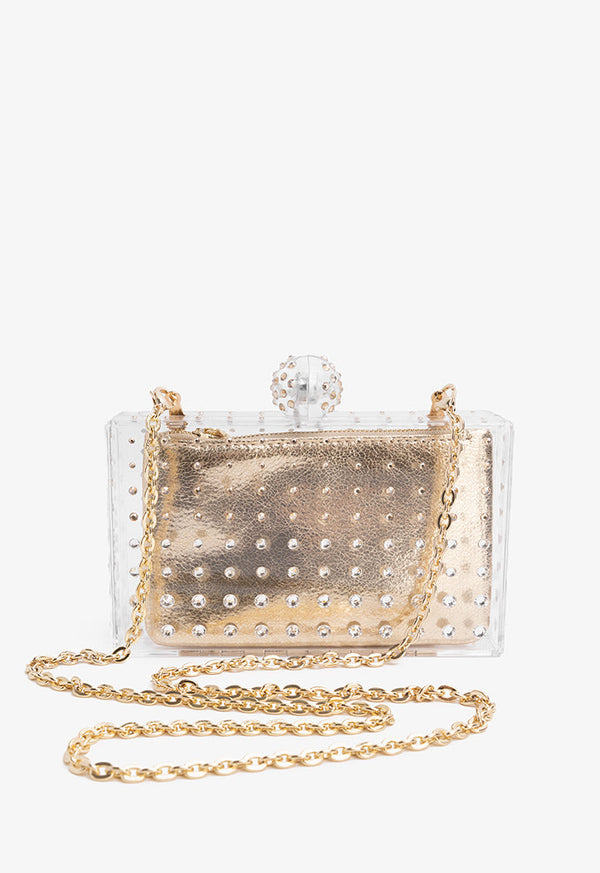 Choice Transparent Crystal Embellished Clutch Gold