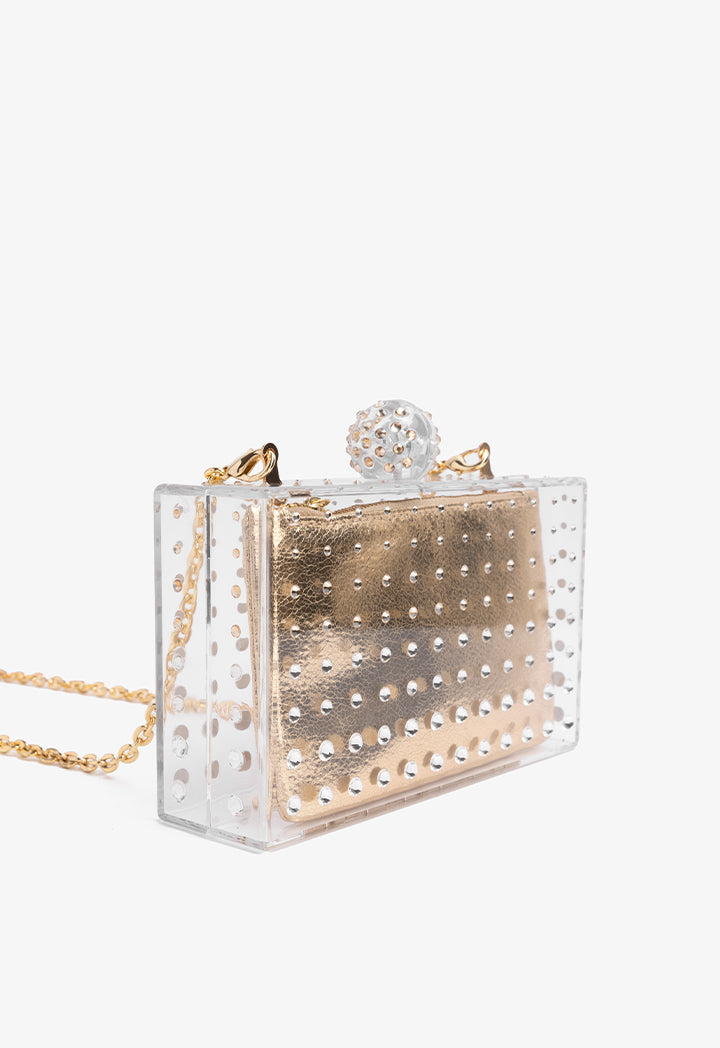 Choice Transparent Crystal Embellished Clutch Gold