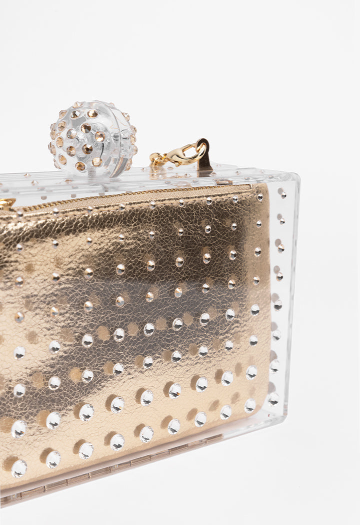 Choice Transparent Crystal Embellished Clutch Gold