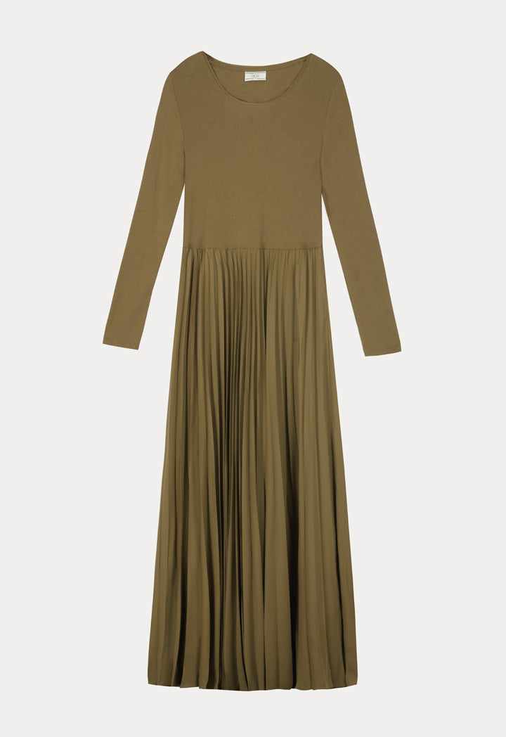 Choice Basics Long Sleeves Pleated Dress Khaki