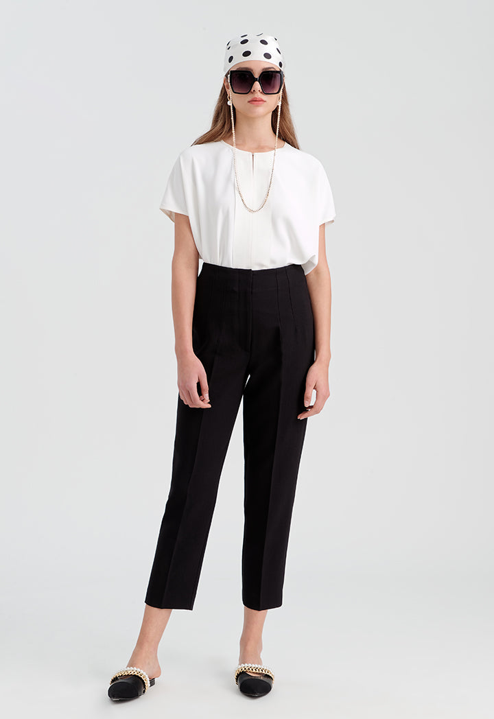 Choice Solid Trouser With Pleats At Waist Black