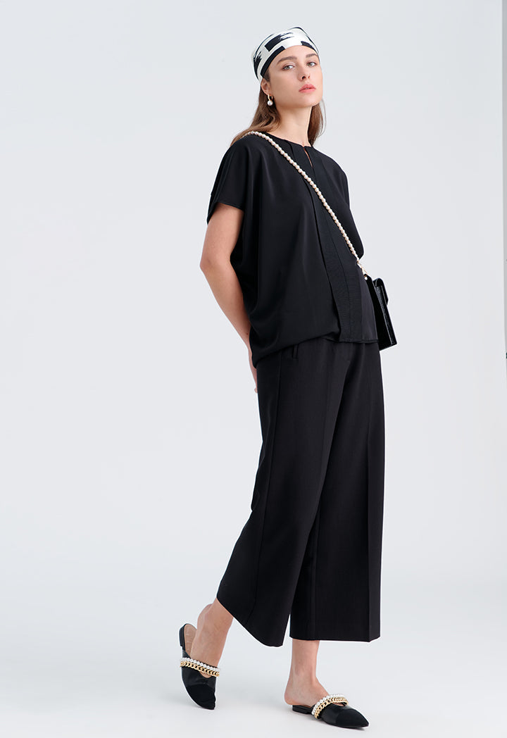 Choice Solid Pleated Culottes Black