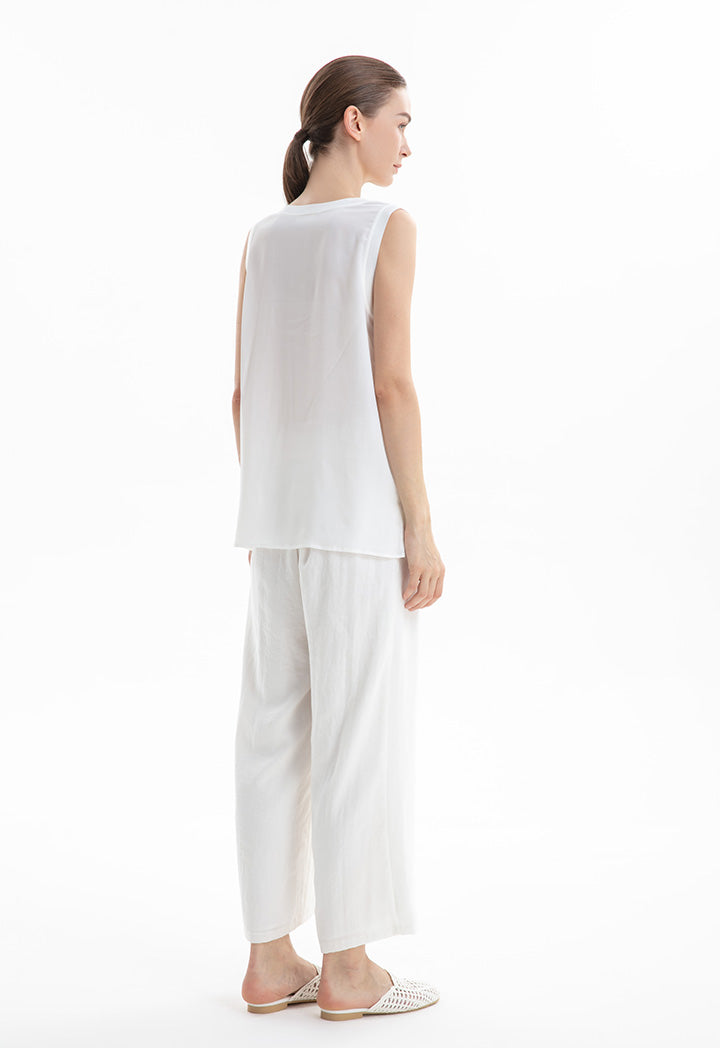 Choice Ribbed Crew Neck Sleeveless Top Off White