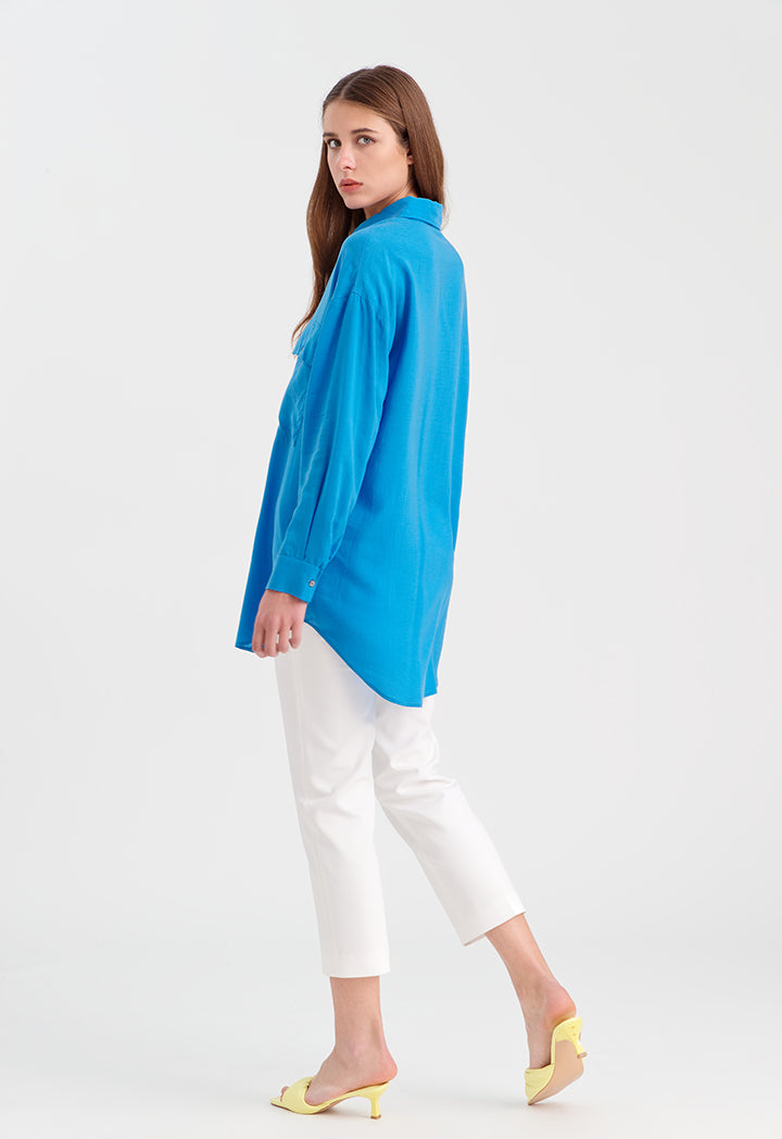 Choice Basic Double Pocket Shirt Blue