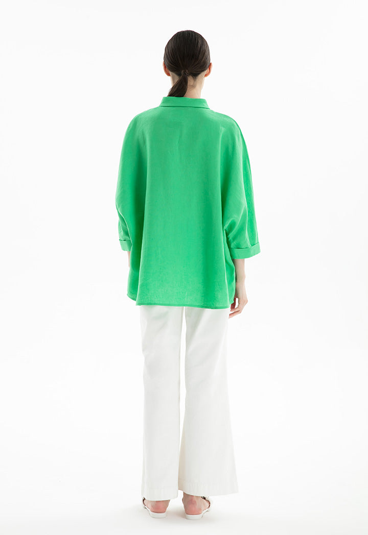 Choice Collared Concealed Buttons Oversized Shirt Green