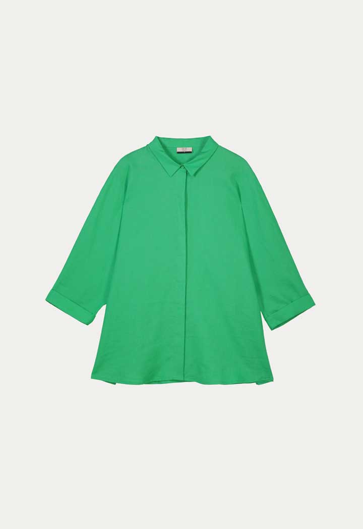 Choice Collared Concealed Buttons Oversized Shirt Green