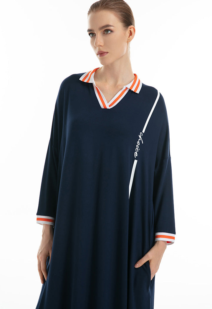 Choice Striped Detail Polo Dress Navy