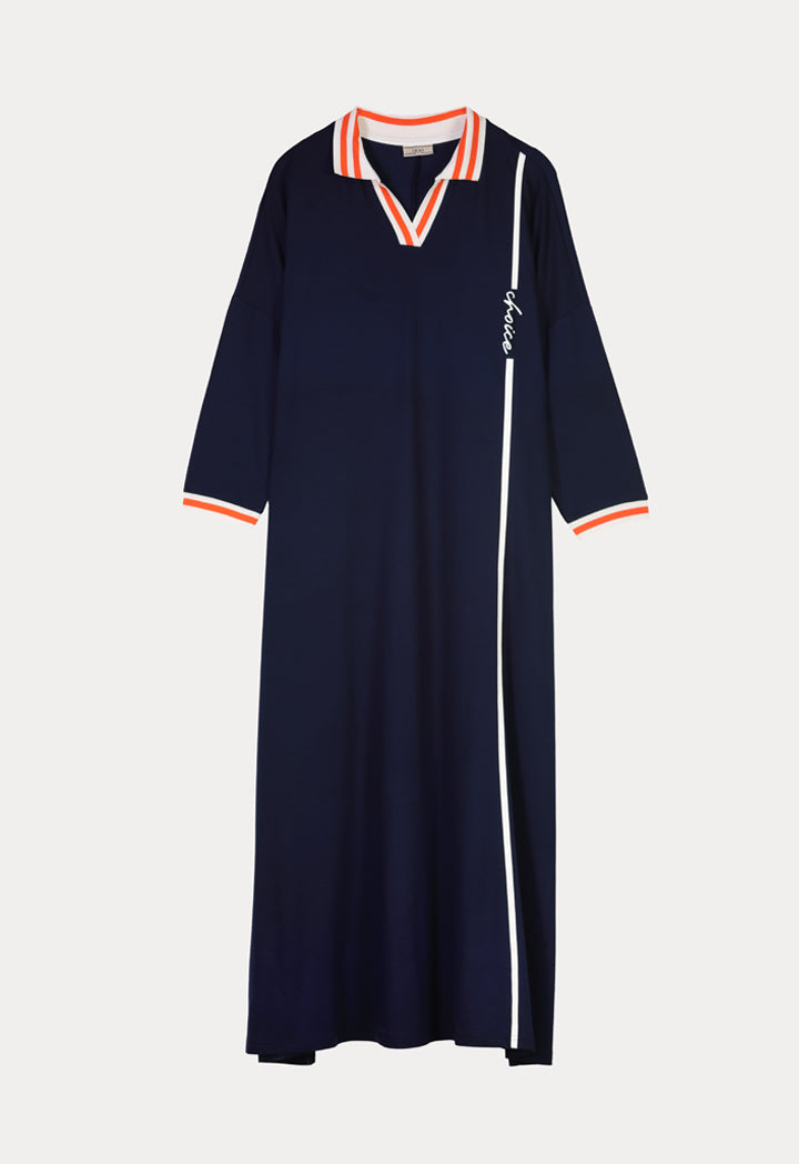 Choice Striped Detail Polo Dress Navy