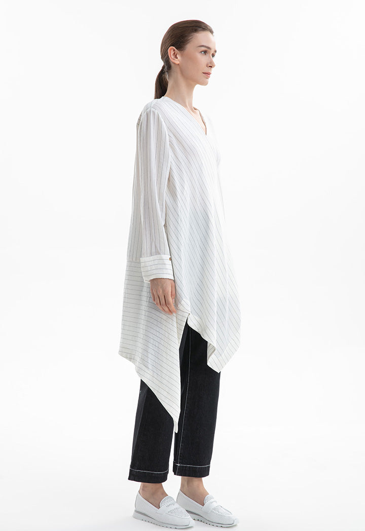 Choice Striped Asymmetrical Blouse Off White