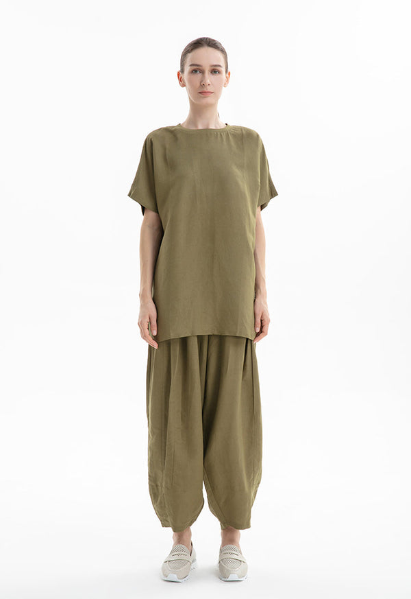 Choice Solid Basic Ribbed Crew Top Khaki