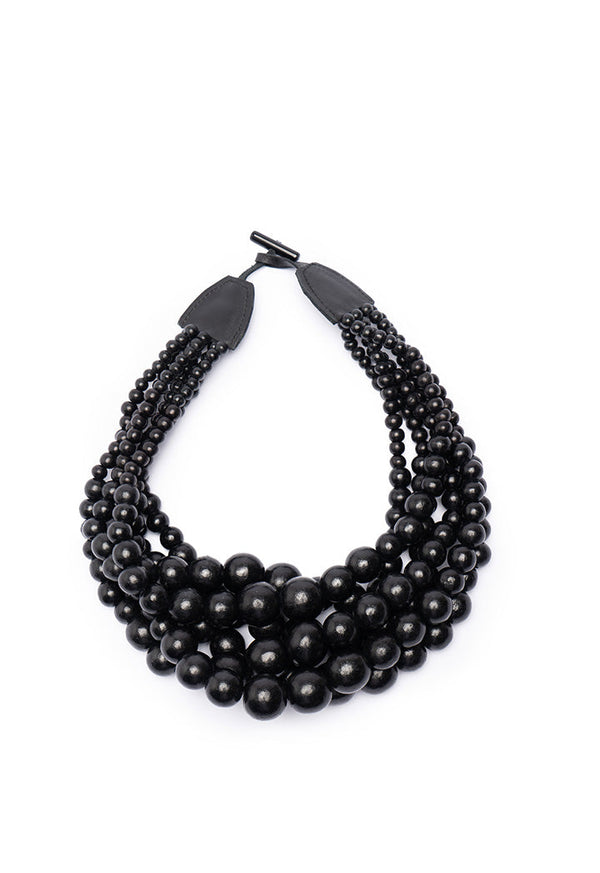 Choice Multi Layered Wooden Mega Beads Necklace Black