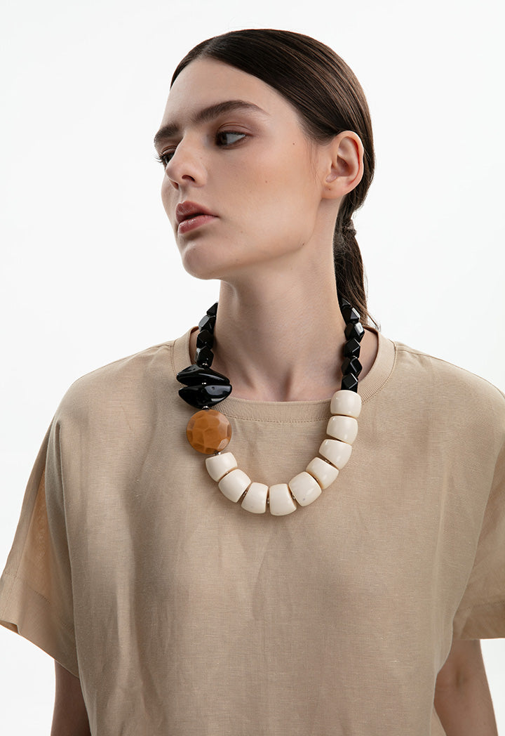 Choice Wooden Resin Multi Color Necklace Off white