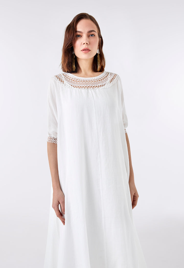 Choice Embroidered Neckline Maxi Dress Off White - Wardrobe Fashion