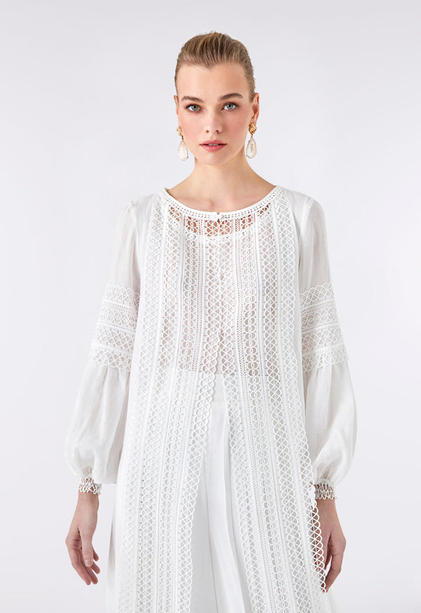 Choice Lace Embroidered Maxi Outerwear Off White - Wardrobe Fashion