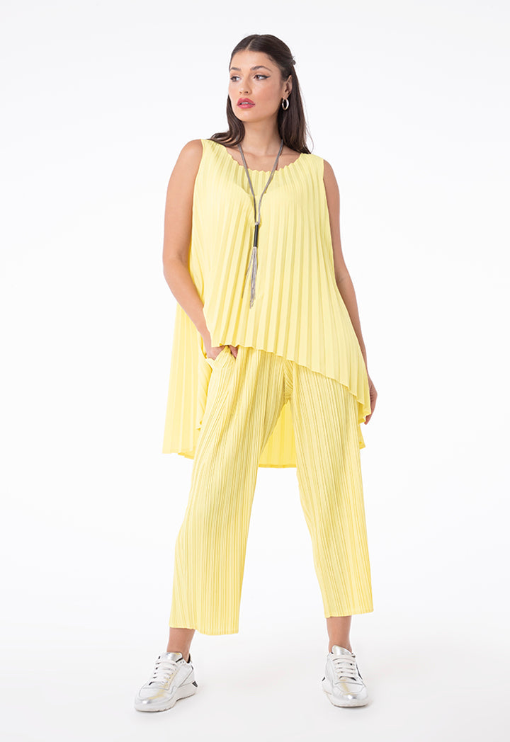 Choice Pleated High Low Sleeveless Top Yellow